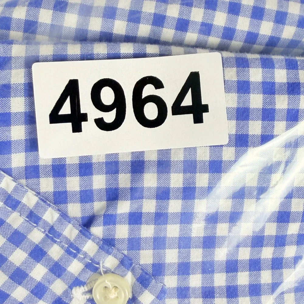 Ralph Lauren Button Down Boys L 14-16 Blue Gingham Natural Stretch Preppy Pony